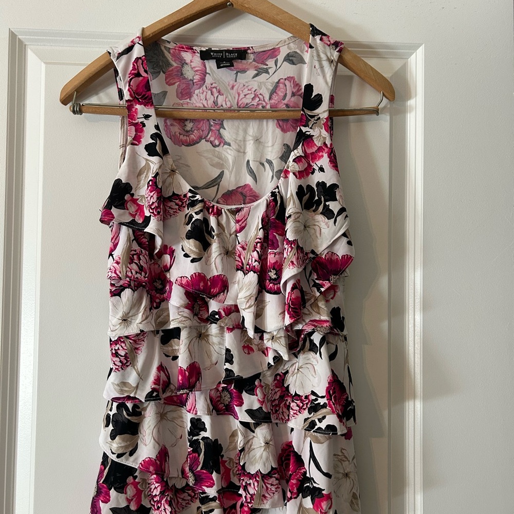 White House Black Market Floral Ruffle Top - Pink and Black
